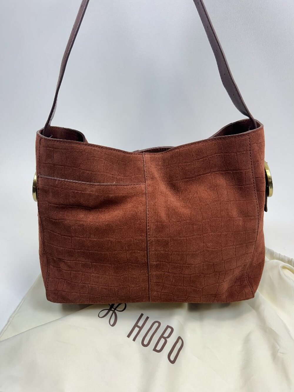 HOBO Int'l Render Shoulder Bag In Suede Leather Kindling Brown Retails $328